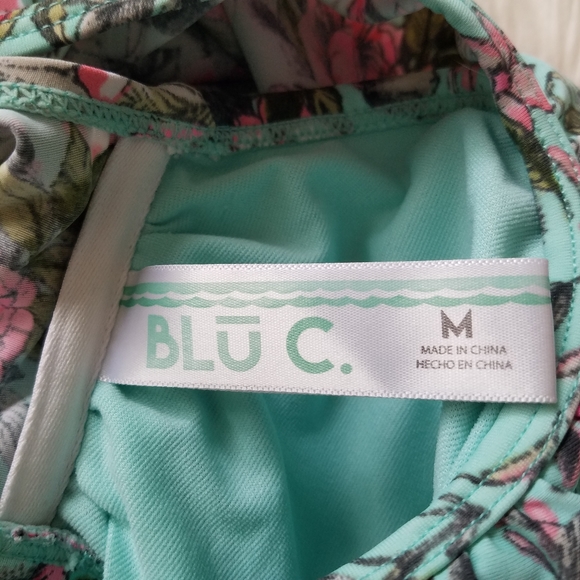 Blue C Women's Sz M Bikini Top Ruffled Shoulders Floral Pink Mint Green - Picture 4 of 6